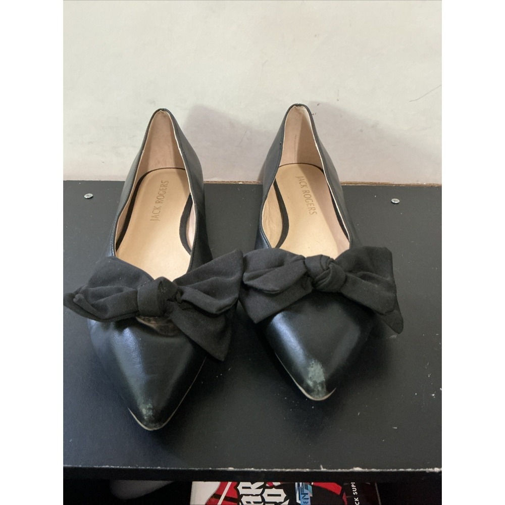 Jack Rogers Debra Flats Women 10w Black Bow Pointed Ballet Flats Preppy Coquette